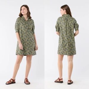 Ann MASHBURN ELBOW-SLEEVE FRILL DRESS - OLIVE/MULTI FOREST Dress Size Large $395
